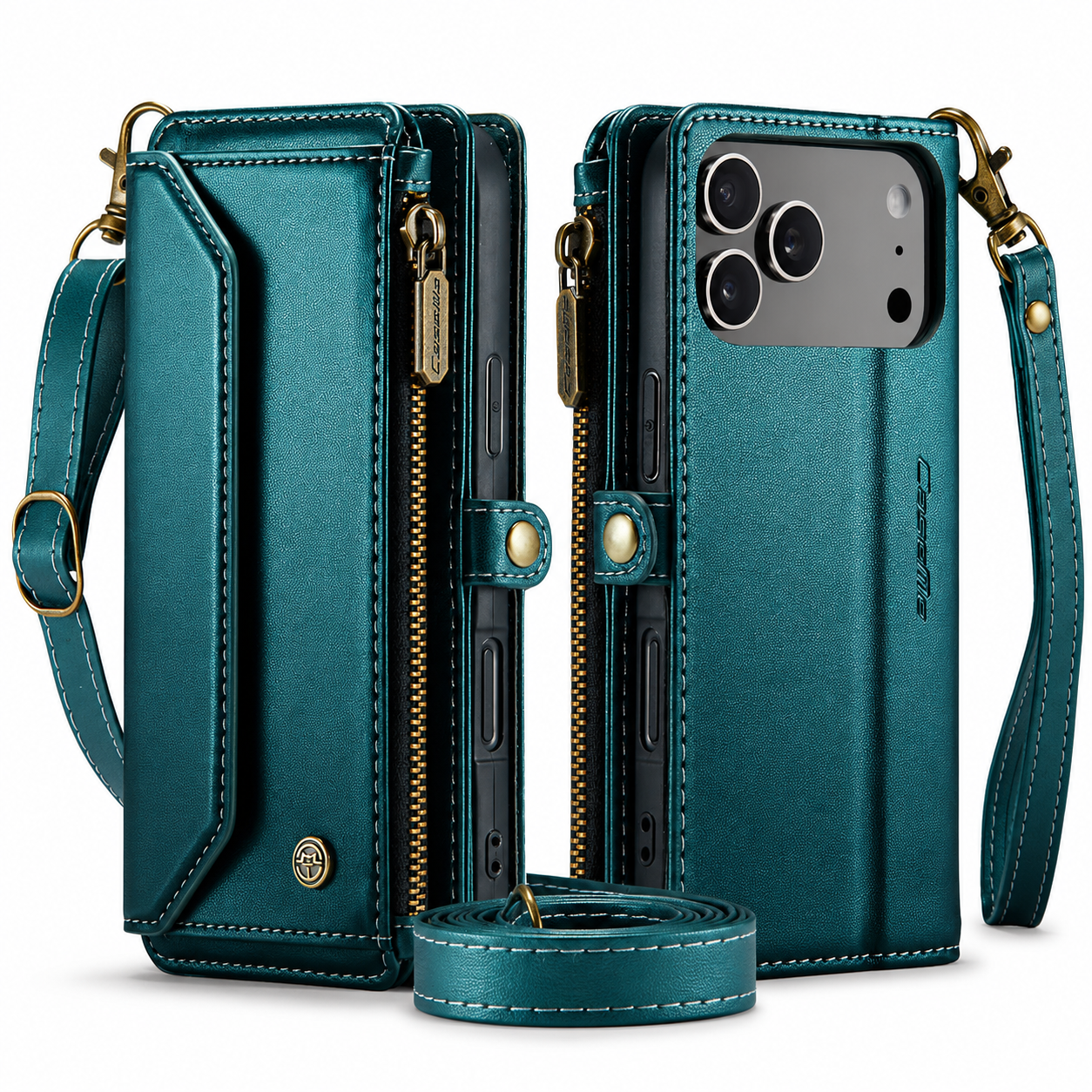 Premium iPhone Case Crossbody RFID Blocking PU Leather Wallet Cover Card Holder Wristlet Shoulder Strap Protection