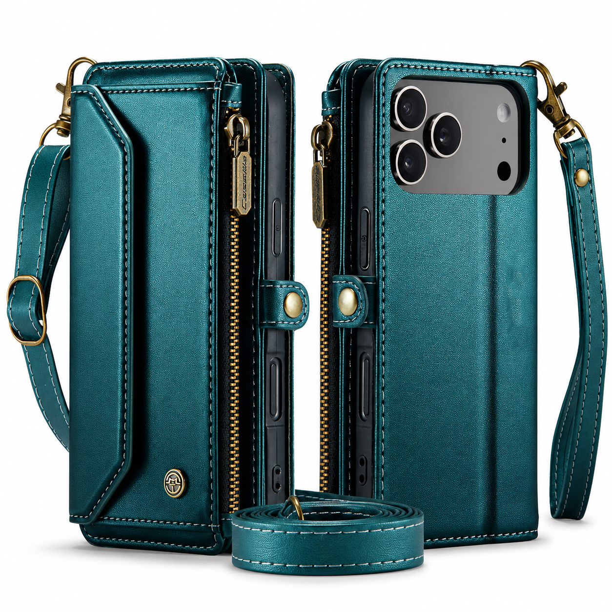 Premium iPhone Case Crossbody PU Leather Wallet Flip Cover with RFID Blocking 7 To 10 Card Slots Wristlet Strap Shockproof Full Body Protection