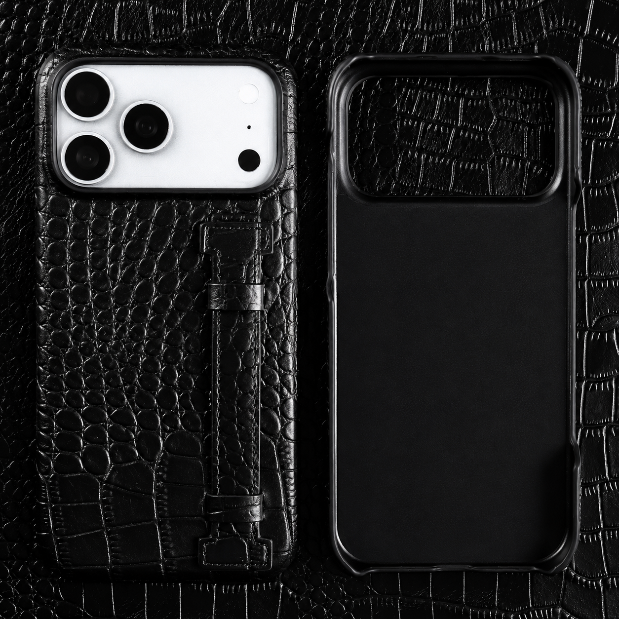 Premium iPhone Case Genuine Leather Wrist Strap Kickstand Crocodile Pattern Shockproof Protective Cover Luxury Full Coverage Case
