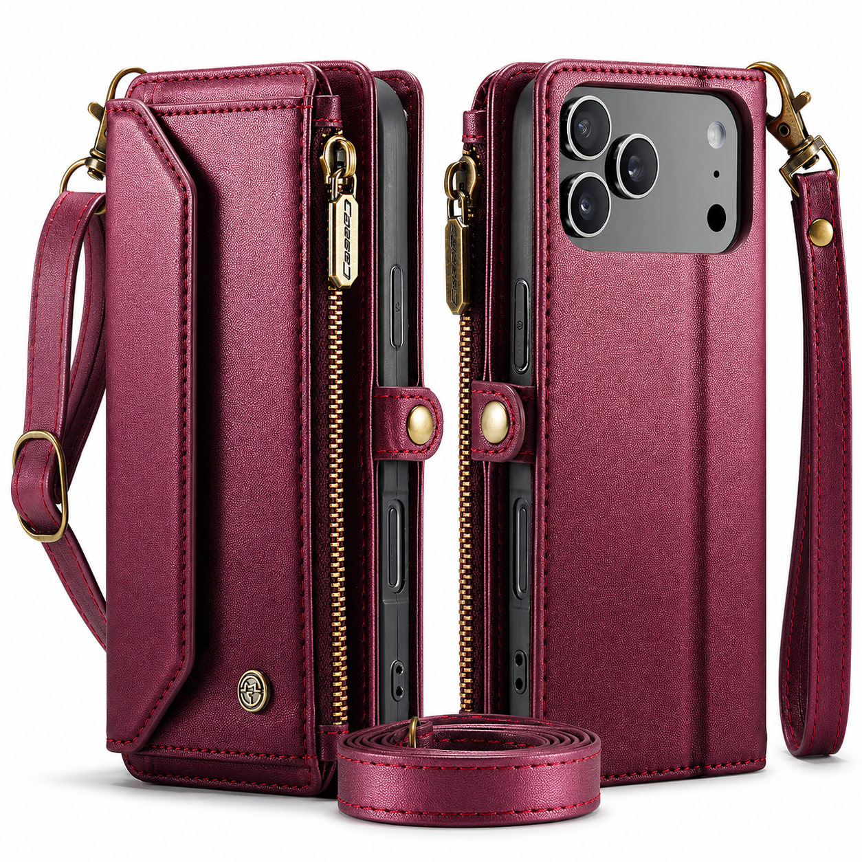 Premium iPhone Case Crossbody RFID Blocking PU Leather Wallet Cover with 7 To 10 Card Holder Wristlet Shoulder Strap Shockproof Protective Design