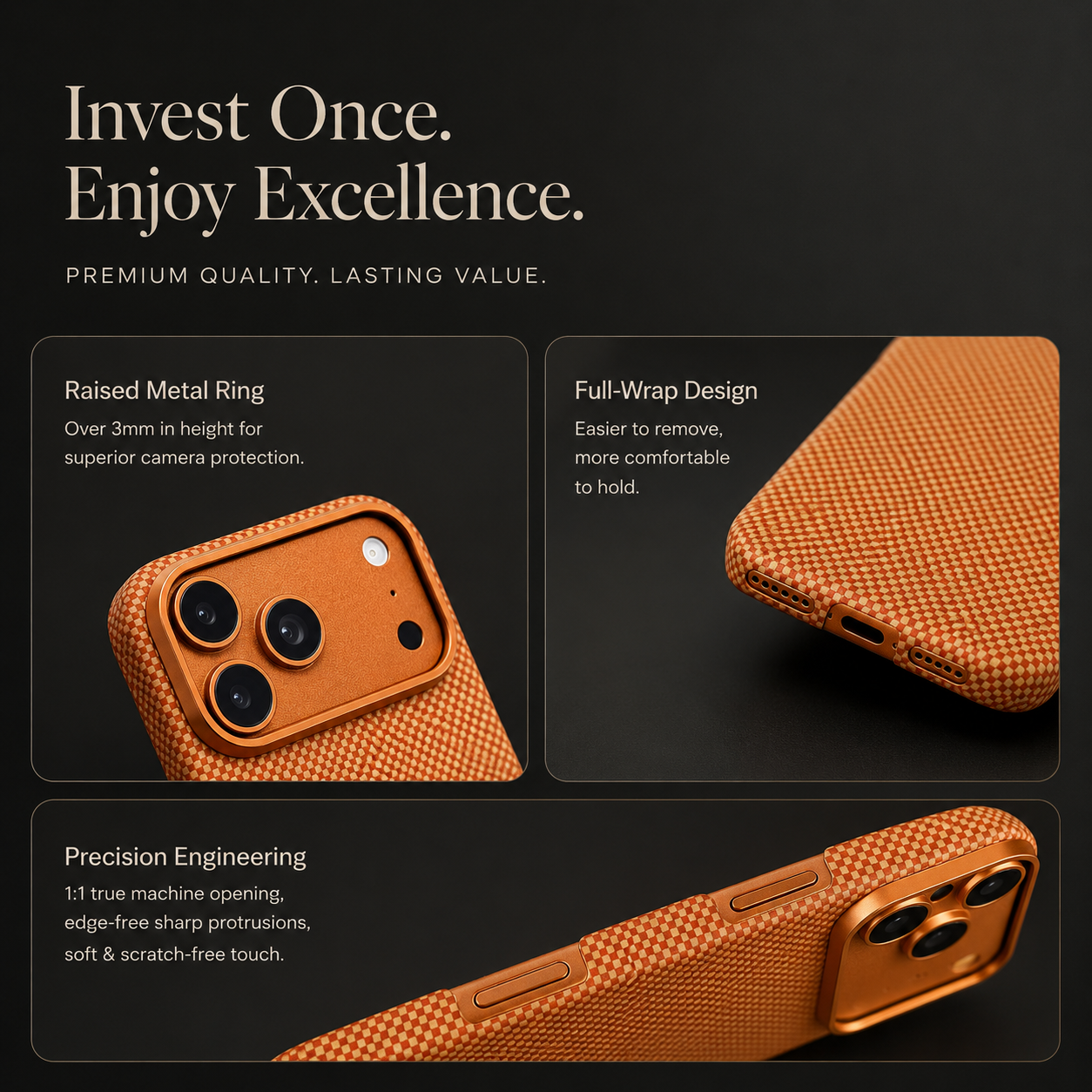 Premium iPhone Case Magnetic Carbon Aramid Fiber Cover Kevlar Shockproof Full Body Protective Design