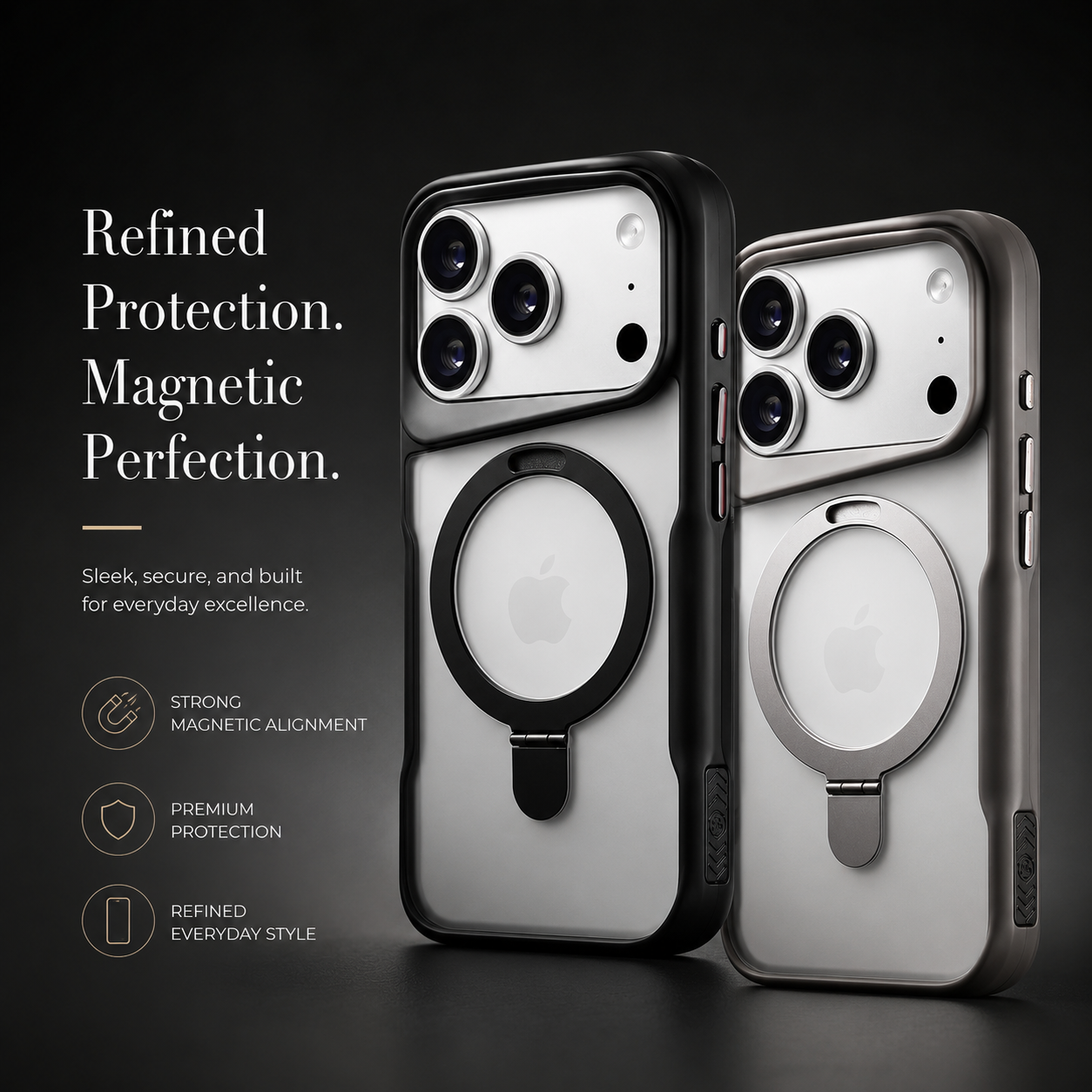 Premium iPhone Case Magnetic Ring Stand Matte Cover MagSafe Compatible Shockproof Translucent Protective Case
