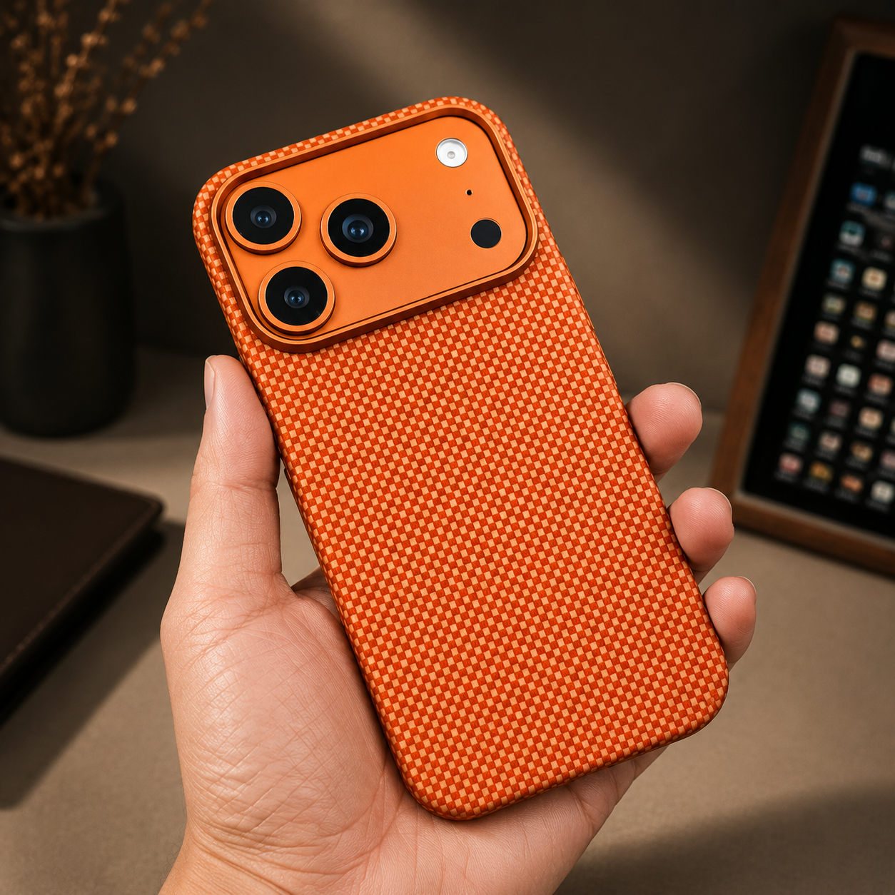 Premium iPhone Case Magnetic Carbon Aramid Fiber Cover Kevlar Shockproof Full Body Protective Design