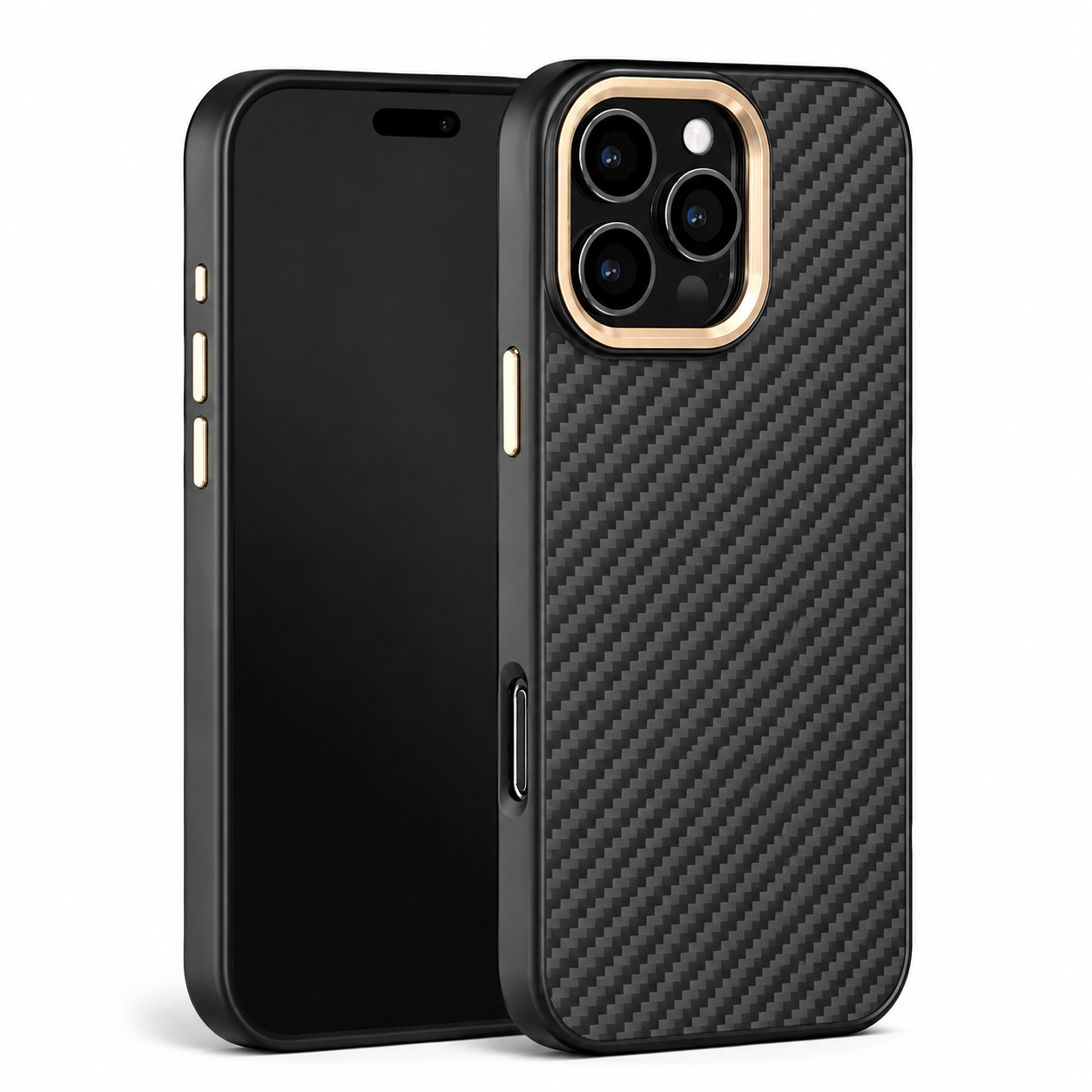Premium iPhone Case Metal Frame Carbon Fiber Aramid Armor Cover Shockproof Full Coverage Wireless Charging Compatible Protective Design
