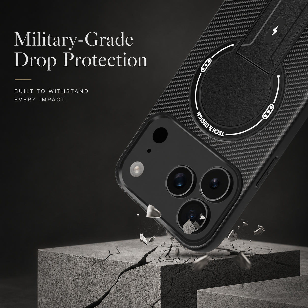 Premium iPhone Case Carbon Fiber Fold Stand Cover MagSafe Compatible Military Shockproof Protective Case