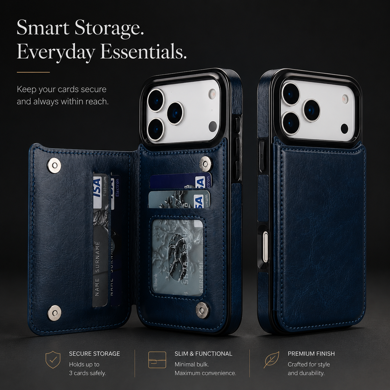 Premium iPhone Case Wallet MagSafe Compatible Faux Leather Cover Card Holder Kickstand Protection