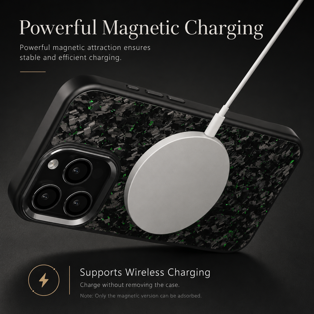 Premium iPhone Case Real Forged Carbon Fiber MagSafe Cover Metal Lens Accents Shockproof Dual Layer Protection