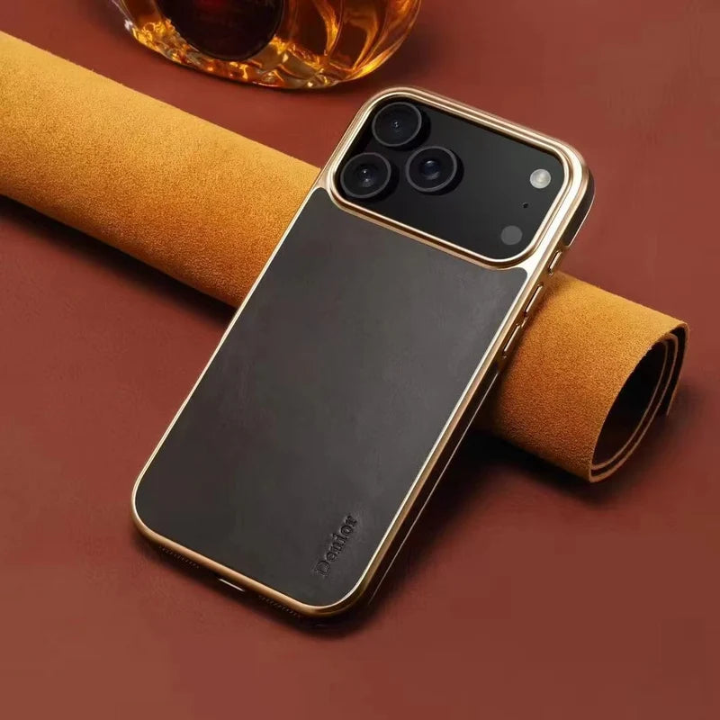 Premium iPhone Case Cowhide Electroplated Leather Cover Heat Resistant Skin Friendly Non Slip Lightweight Protective Case