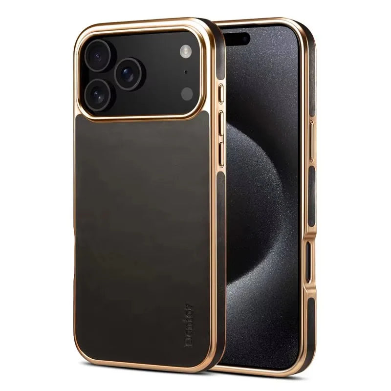 Premium iPhone Case Cowhide Electroplated Leather Cover Heat Resistant Skin Friendly Non Slip Lightweight Protective Case