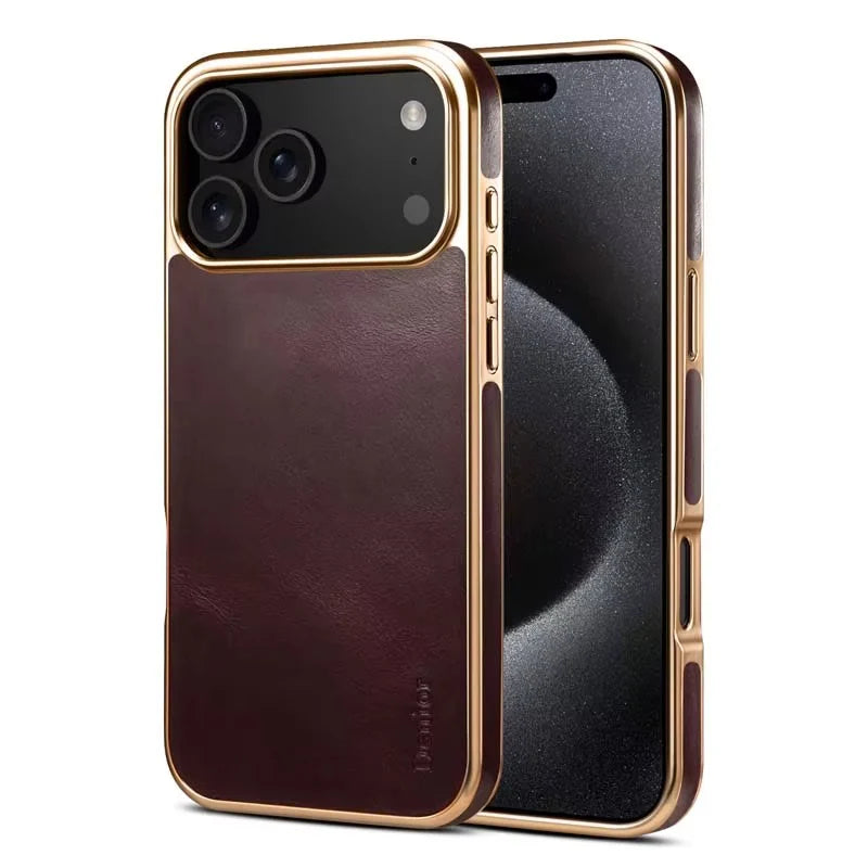 Premium iPhone Case Cowhide Electroplated Leather Cover Heat Resistant Skin Friendly Non Slip Lightweight Protective Case