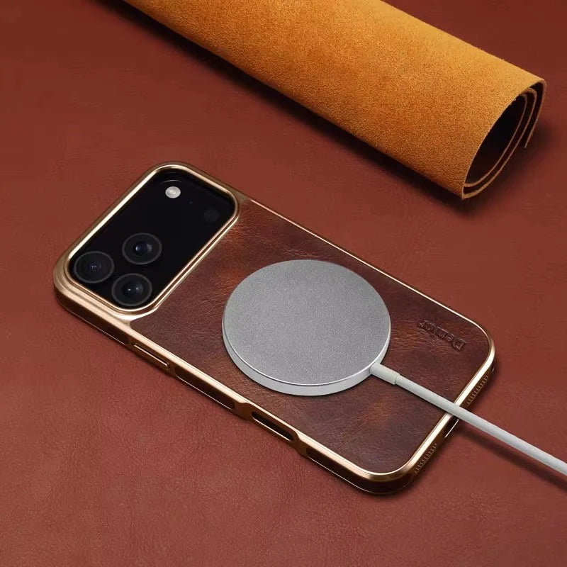 Premium iPhone Case Cowhide Electroplated Leather Cover Heat Resistant Skin Friendly Non Slip Lightweight Protective Case