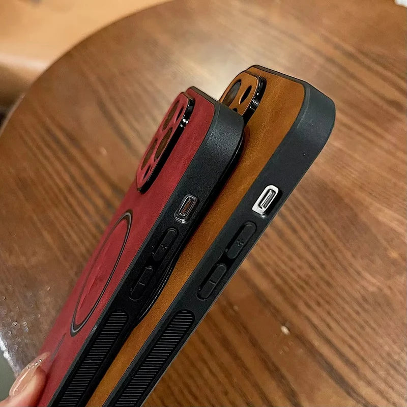 Premium iPhone Case Magnetic Deer Head Leather Cover Wireless Charging Compatible Shockproof Soft Protective Case with Matte Anti Fingerprint Finish