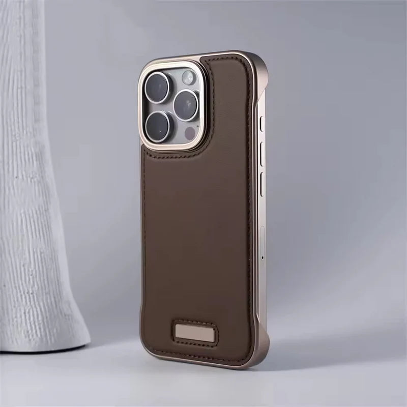 Premium iPhone Case Ultra Thin Borderless PU Leather Magnetic Shockproof Cover with Metal Lens Frame Non Slip Matte Protective Design
