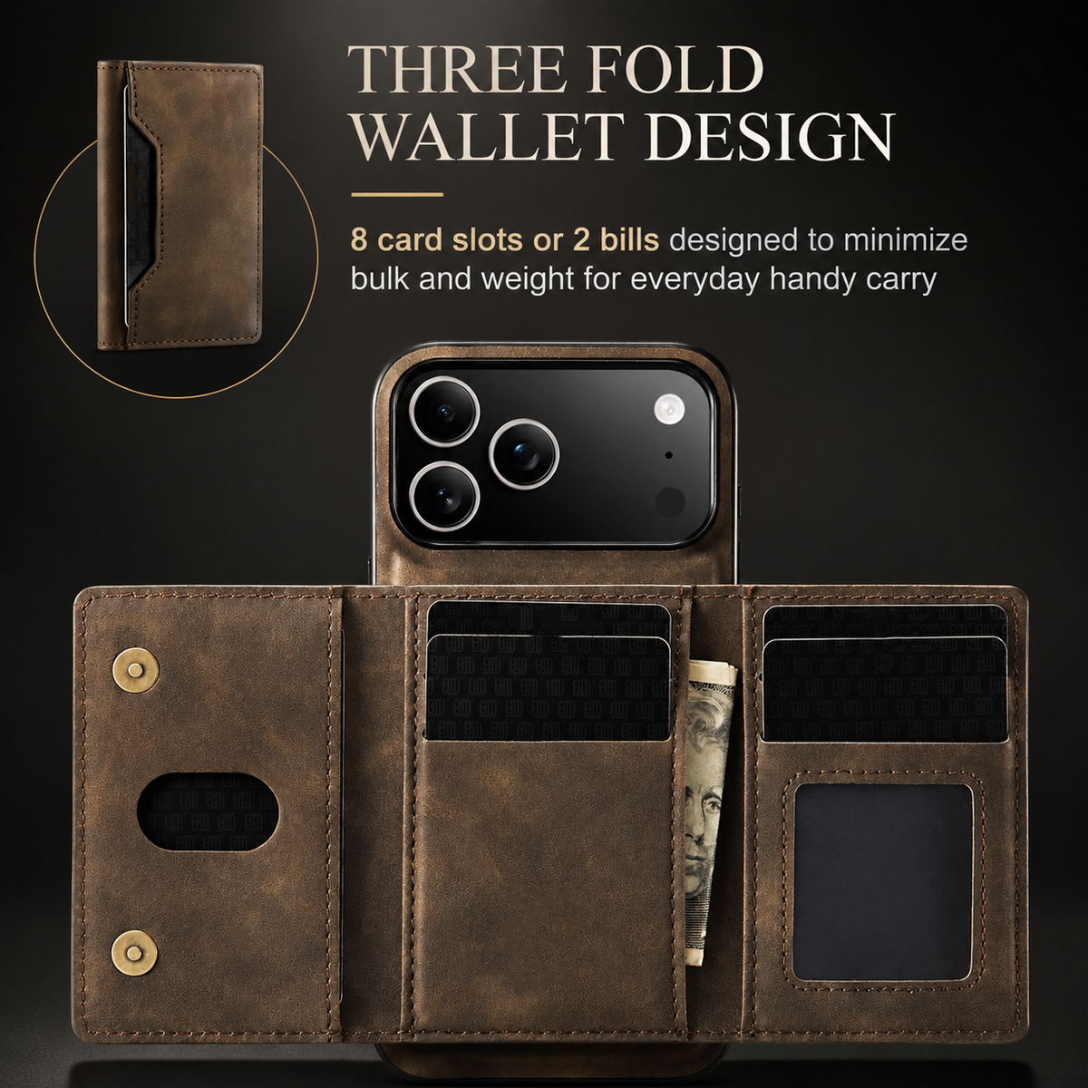 Premium iPhone Case 2 In 1 Detachable Magnetic Leather Wallet Cover Card Slots Kickstand Full Body Protection