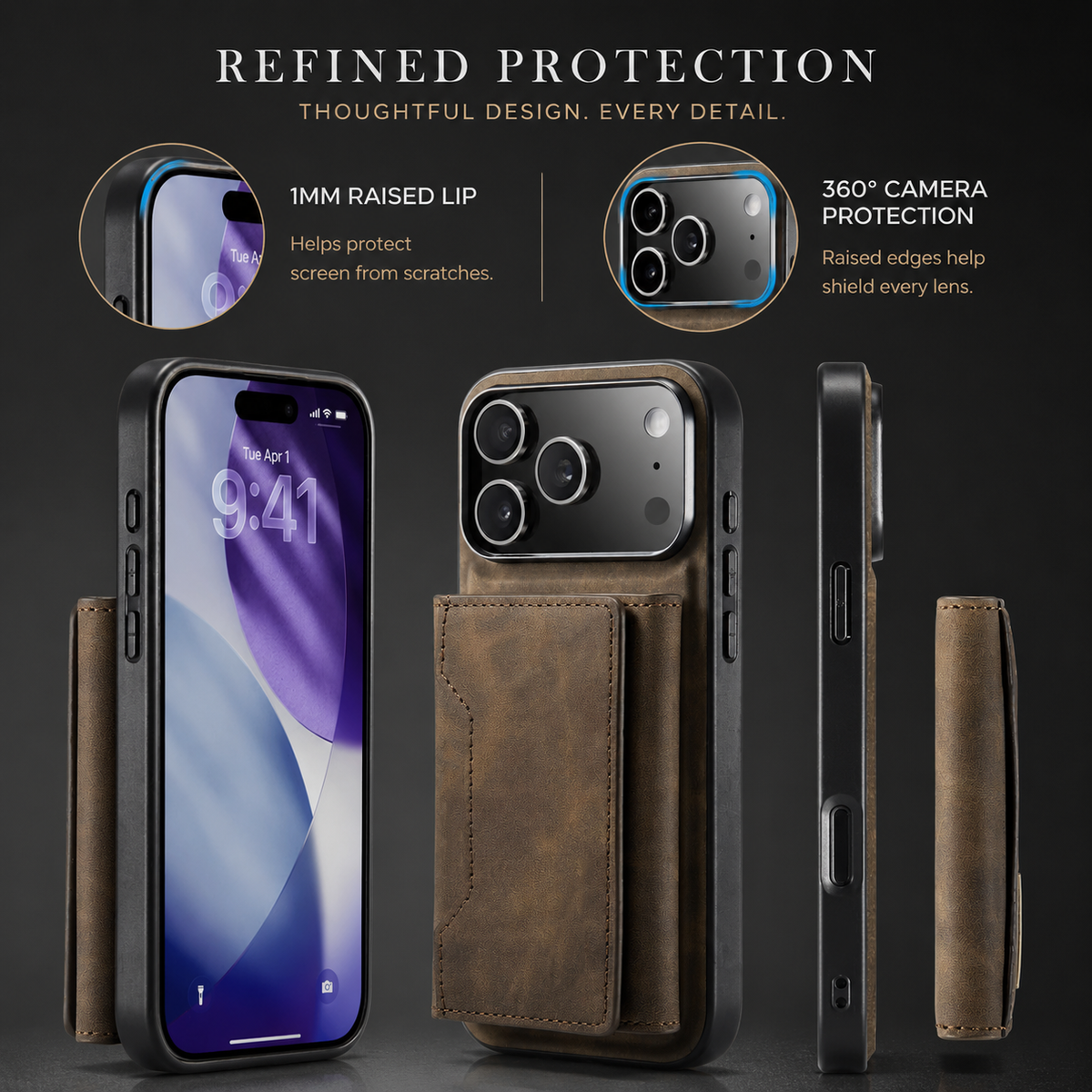 Premium iPhone Case 2 In 1 Detachable Magnetic Leather Wallet Cover Card Slots Kickstand Full Body Protection