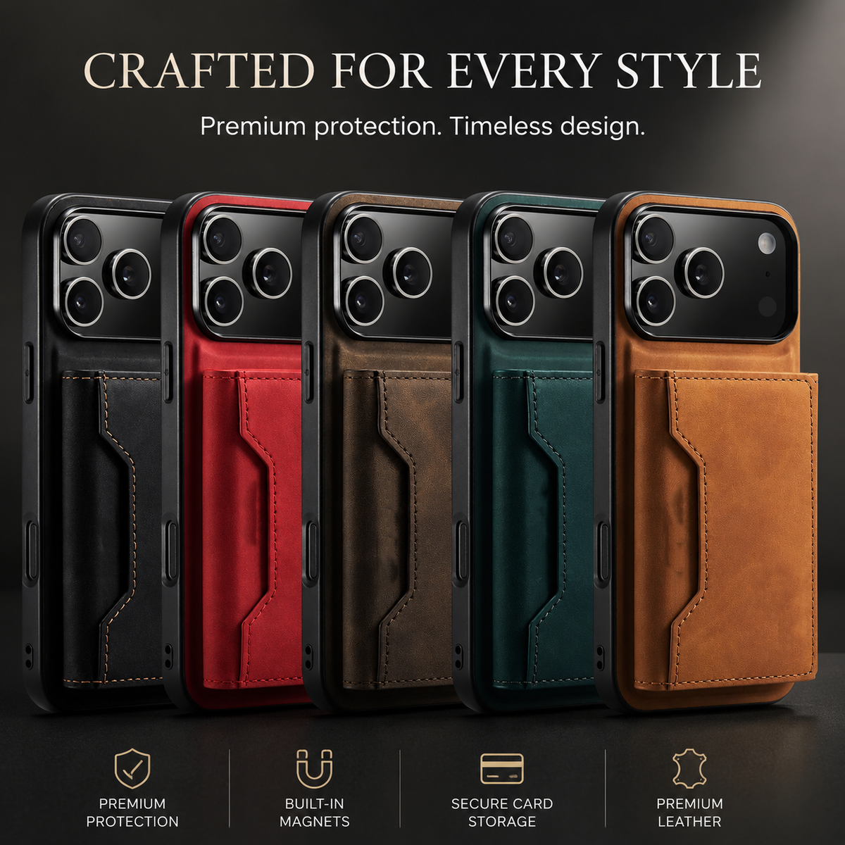 Premium iPhone Case 2 In 1 Detachable Magnetic Leather Wallet Cover Card Slots Kickstand Full Body Protection