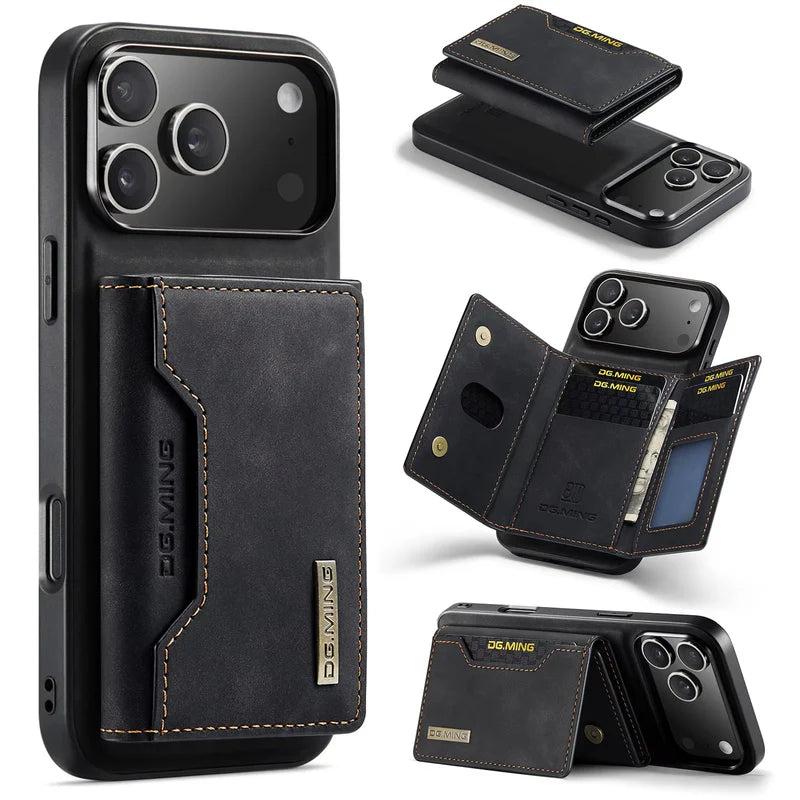 Premium iPhone Case 2 In 1 Detachable Magnetic Leather Wallet Cover Card Slots Kickstand Full Body Protection