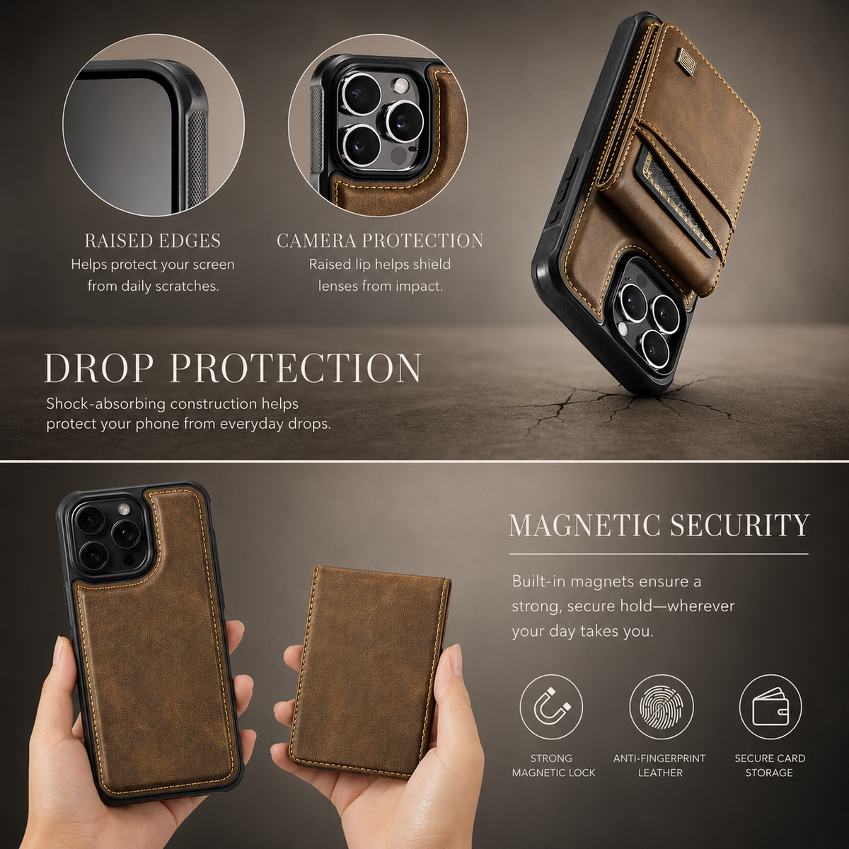 Premium iPhone Case 2-in-1 Magnetic Detachable Wallet Flip Cover Card Holder Full Protection