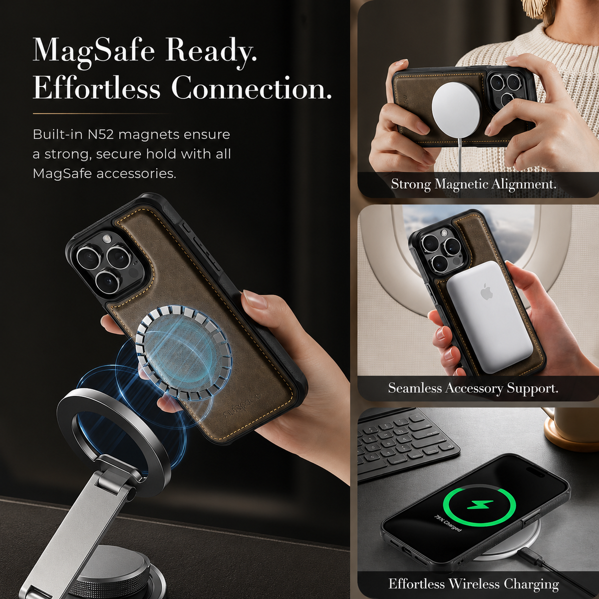 Premium iPhone Case 2-in-1 Magnetic Detachable Wallet Flip Cover Card Holder Full Protection
