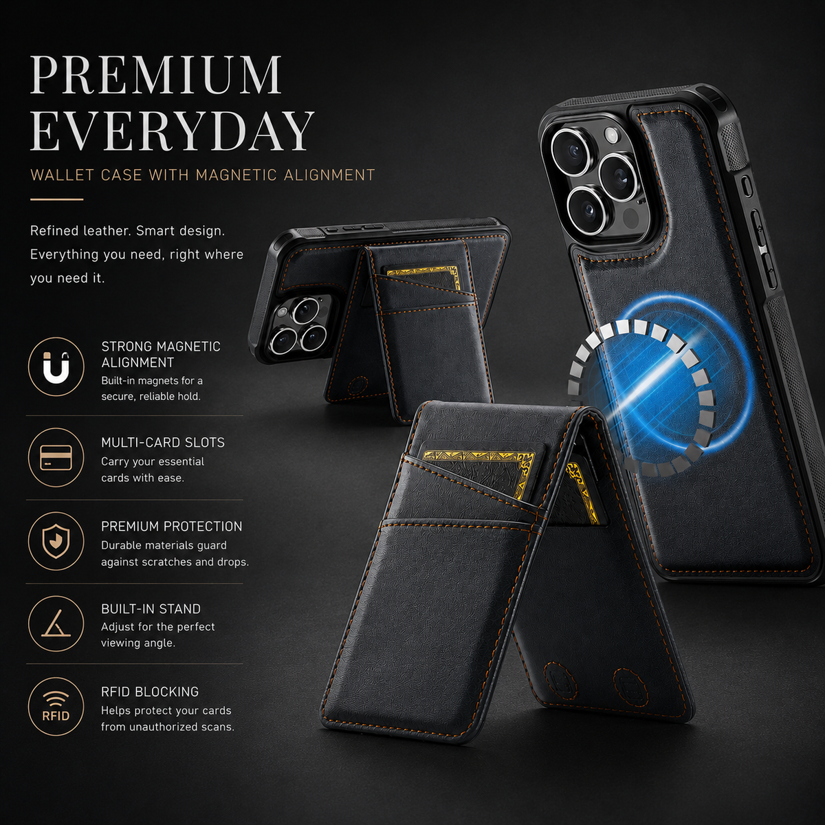 Premium iPhone Case 2-in-1 Magnetic Detachable Wallet Flip Cover Card Holder Full Protection