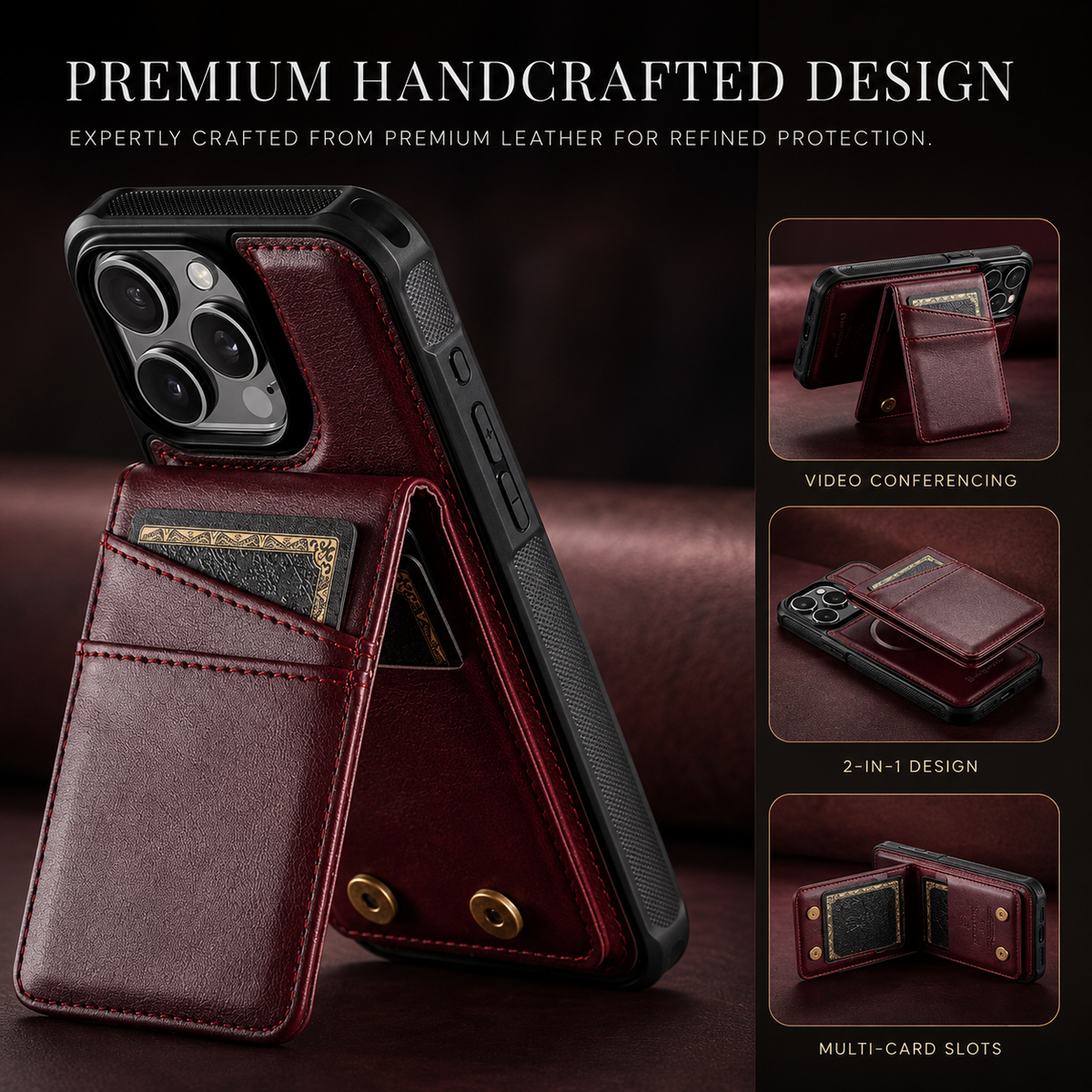 Premium iPhone Case 2-in-1 Magnetic Detachable Wallet Flip Cover Card Holder Full Protection