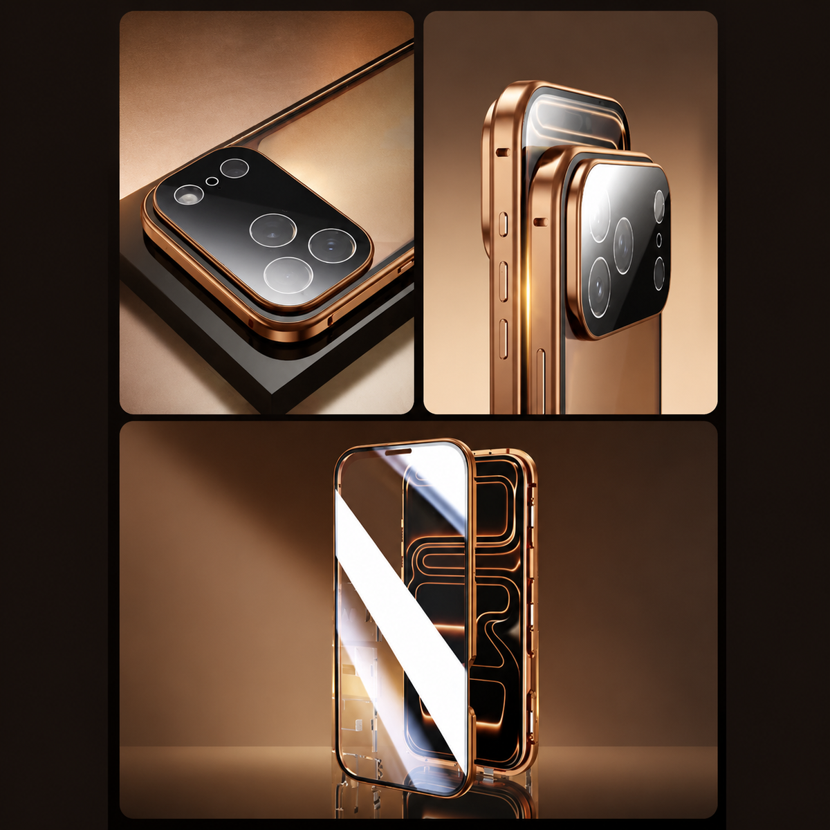 Premium iPhone Case 360 Full Protection Magnetic Glass Cover Aluminum Alloy Frame Shockproof Anti Scratch Bumper Full Coverage