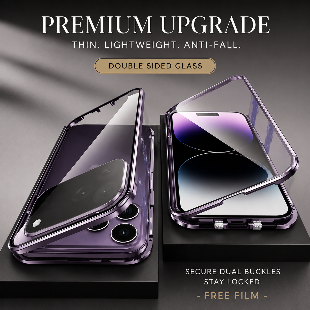 Premium iPhone Case 360 Full Protection Magnetic Glass Cover Aluminum Alloy Frame Shockproof Anti Scratch Bumper Full Coverage