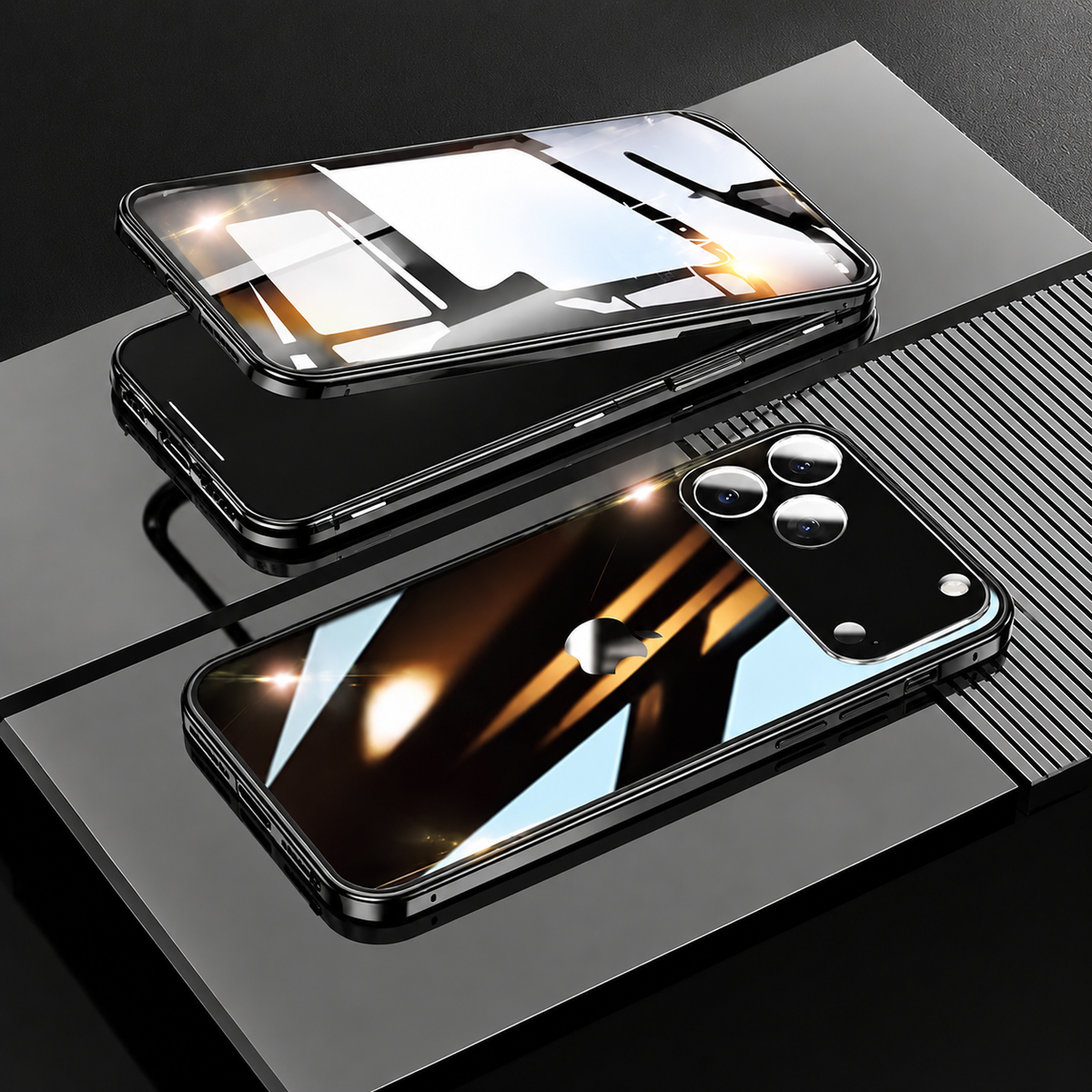 Premium iPhone Case 360 Full Protection Magnetic Glass Cover Aluminum Alloy Frame Shockproof Anti Scratch Bumper Full Coverage