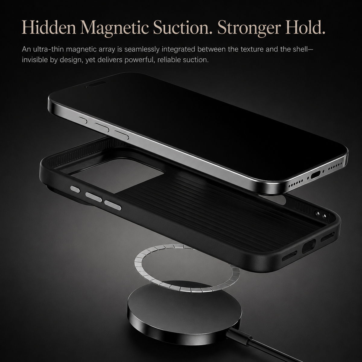 Premium iPhone Case 3D Embossed Magnetic Cover Skin Feel Frosted Back Shockproof Dual Layer Protective Case