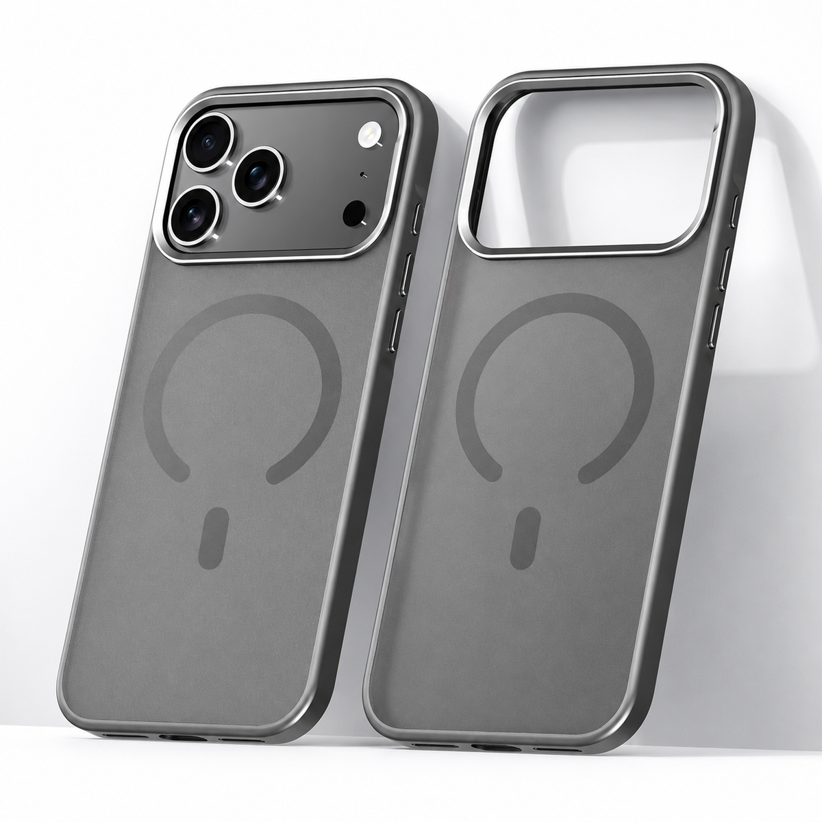 Premium iPhone Case Alloy Lens Frame Matte MagSafe Cover with Translucent Hybrid Design Shockproof PC TPU Half Wrapped Protection