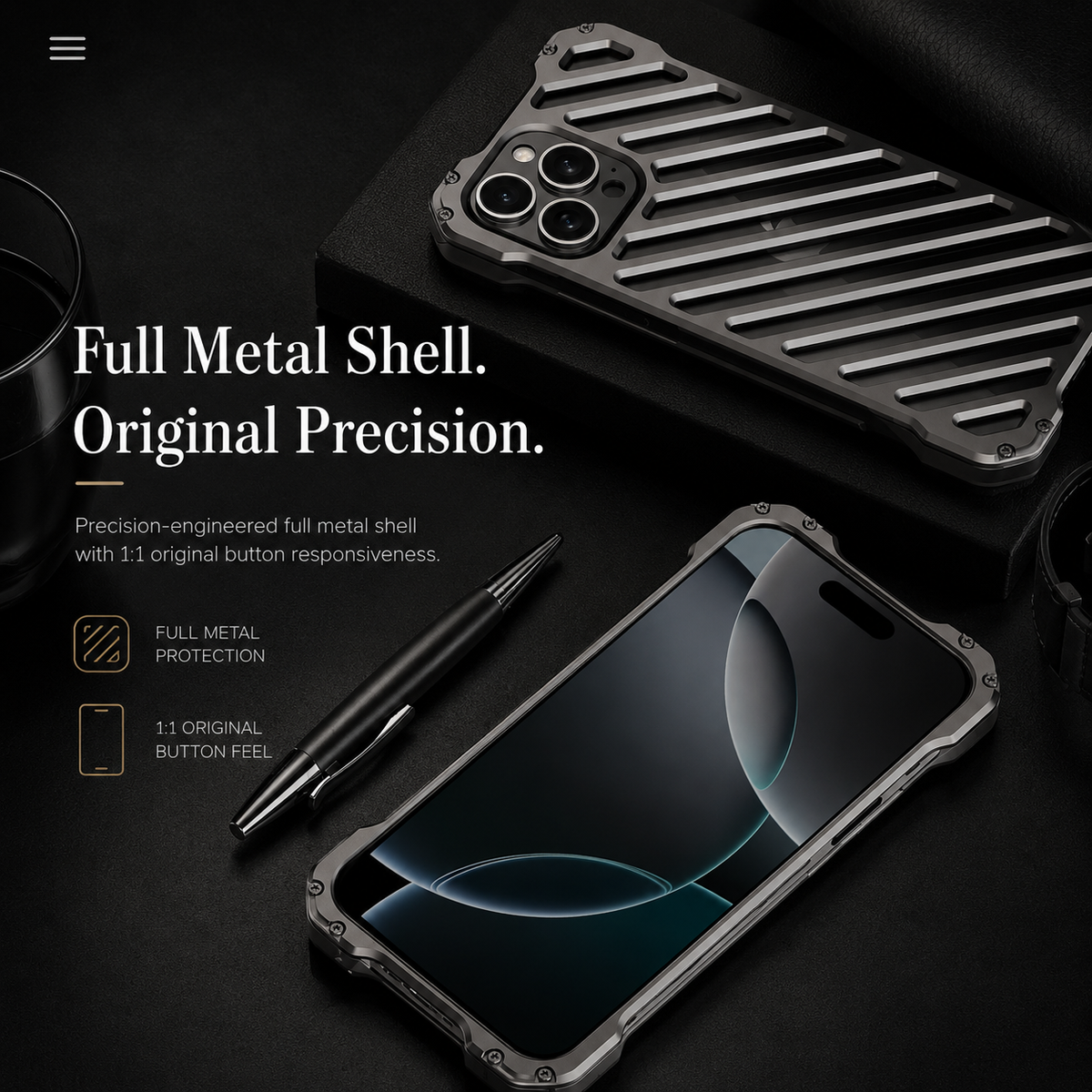 Premium iPhone Case Aluminum Alloy Armor Cover CNC Metal Shockproof Dual Layer Anti Fingerprint Protective Case
