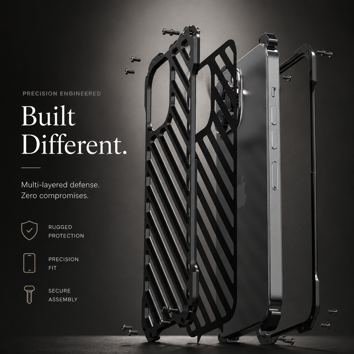 Premium iPhone Case Aluminum Alloy Armor Cover CNC Metal Shockproof Dual Layer Anti Fingerprint Protective Case