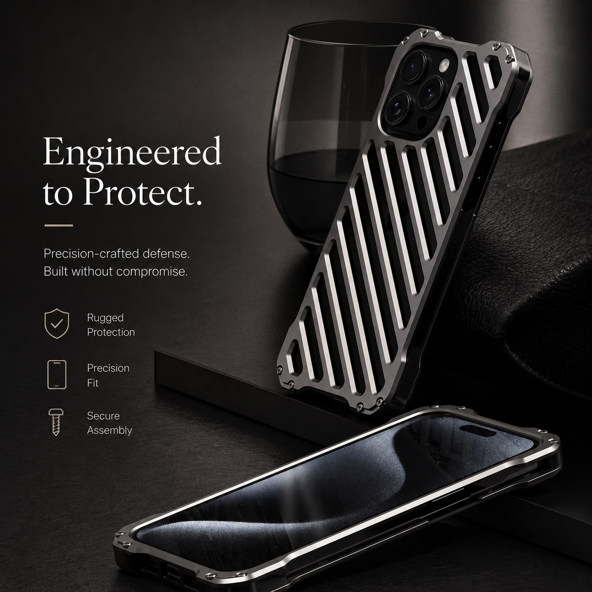 Premium iPhone Case Aluminum Alloy Armor Cover CNC Metal Shockproof Dual Layer Anti Fingerprint Protective Case