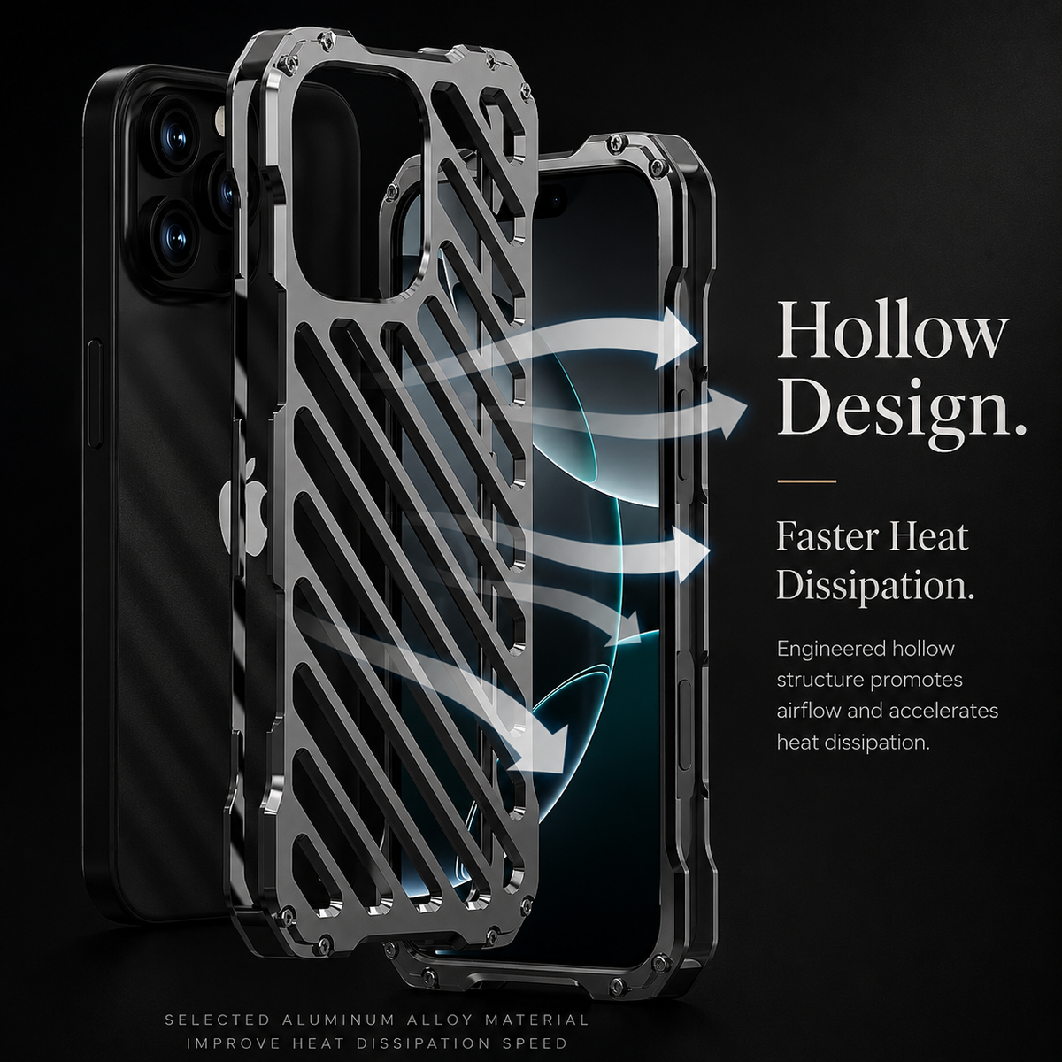 Premium iPhone Case Aluminum Armor Bumper Shockproof Metal Gear Transparent Hard Cover Camera Lens Protection Case