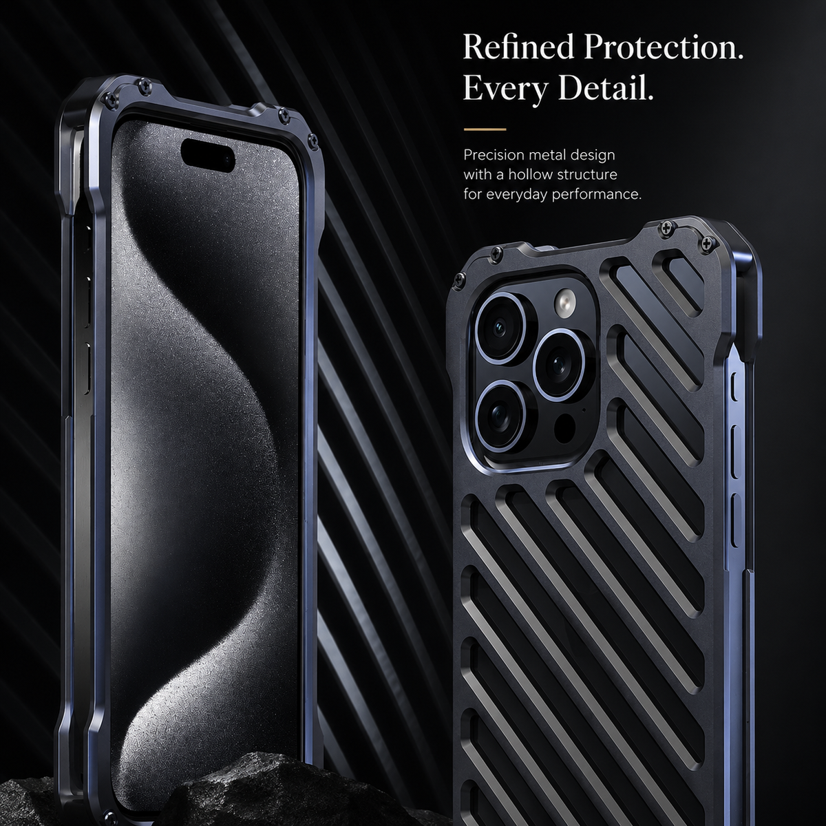 Premium iPhone Case Aluminum Armor Bumper Shockproof Metal Gear Transparent Hard Cover Camera Lens Protection Case