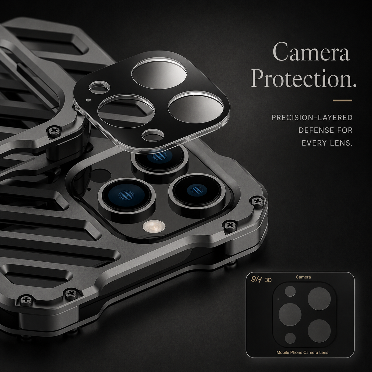 Premium iPhone Case Aluminum Armor Bumper Shockproof Metal Gear Transparent Hard Cover Camera Lens Protection Case