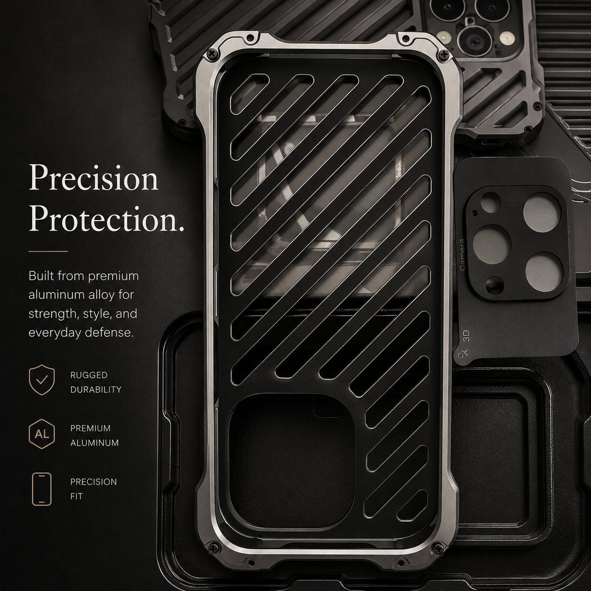 Premium iPhone Case Aluminum Armor Bumper Shockproof Metal Gear Transparent Hard Cover Camera Lens Protection Case