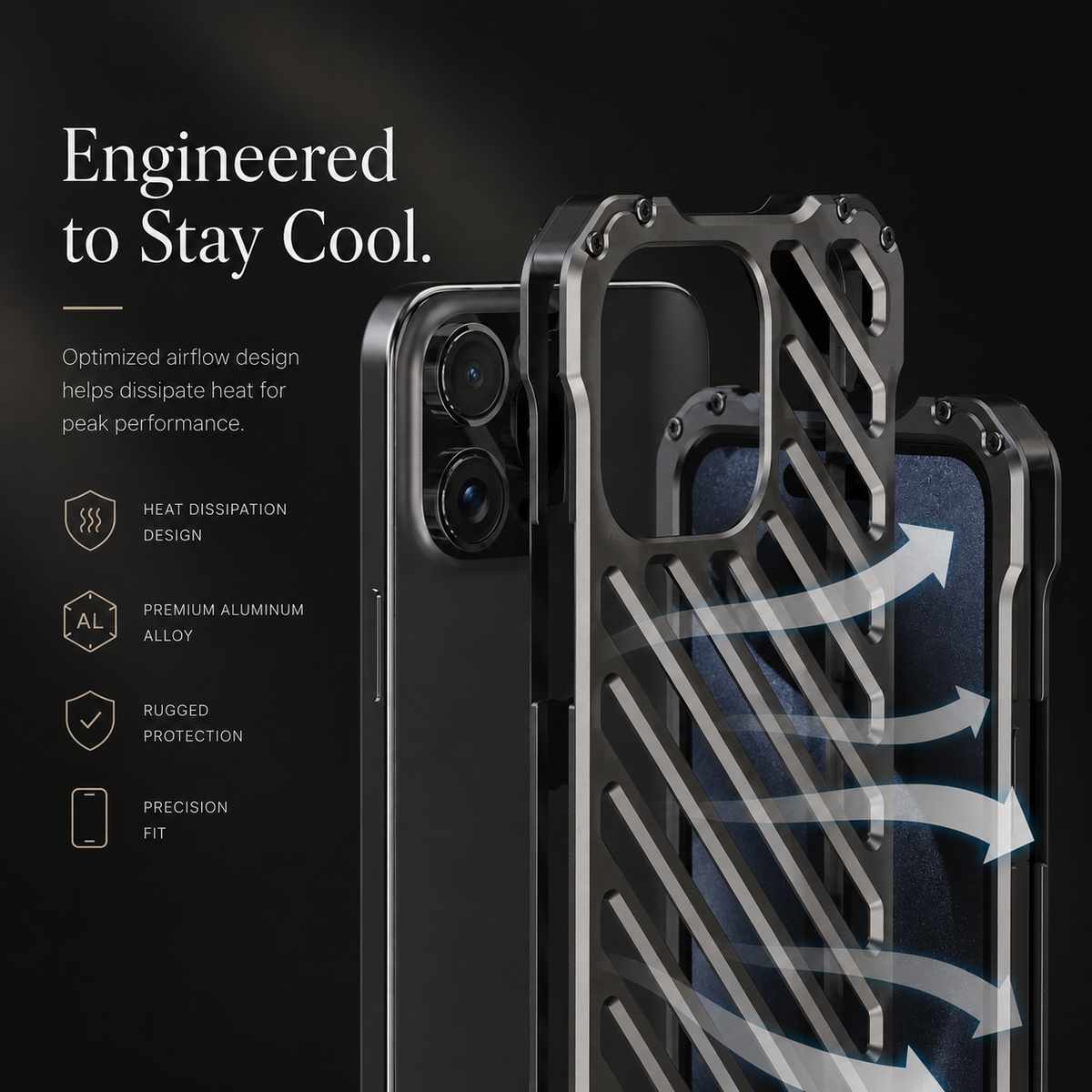 Premium iPhone Case Aluminum Armor Bumper Shockproof Metal Gear Transparent Hard Cover Camera Lens Protection Case