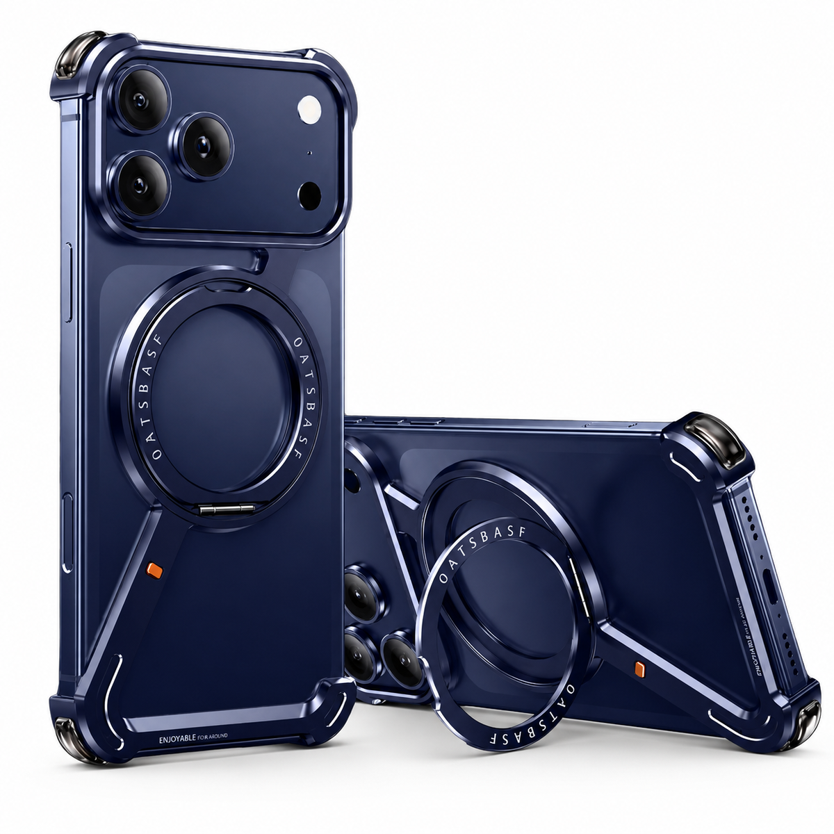 Premium iPhone Case Aluminum Magnetic Cover MagSafe Compatible Frameless Shockproof Rotating Ring Stand Camera Lens Protection