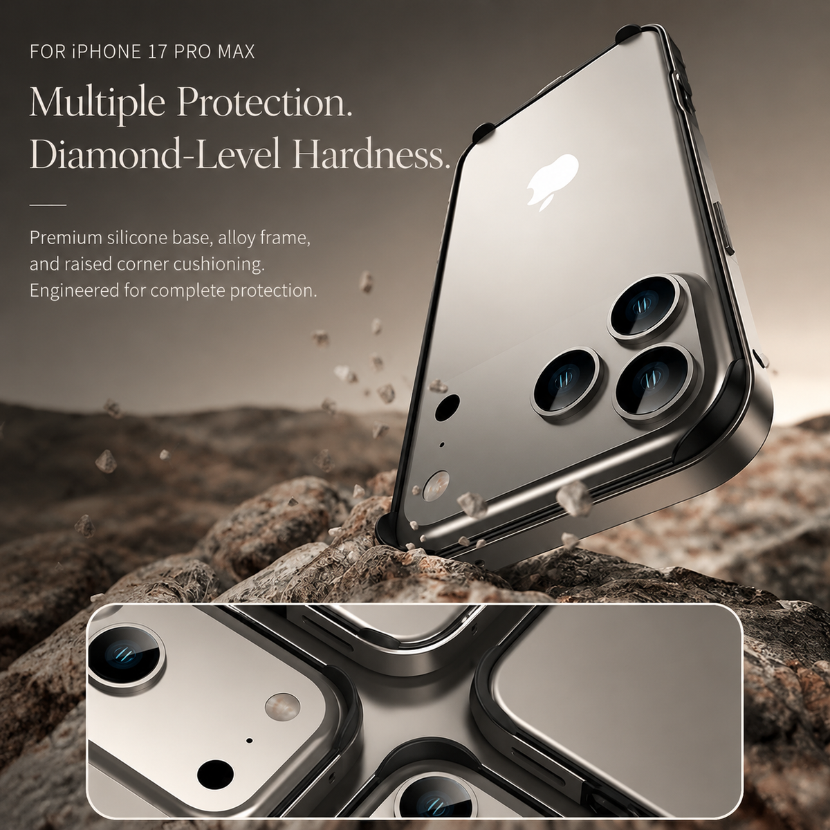 Premium iPhone Case Aluminum Metal Frame Bumper Cover Silicone Protection Shockproof Durable Rugged Edge Protection Case