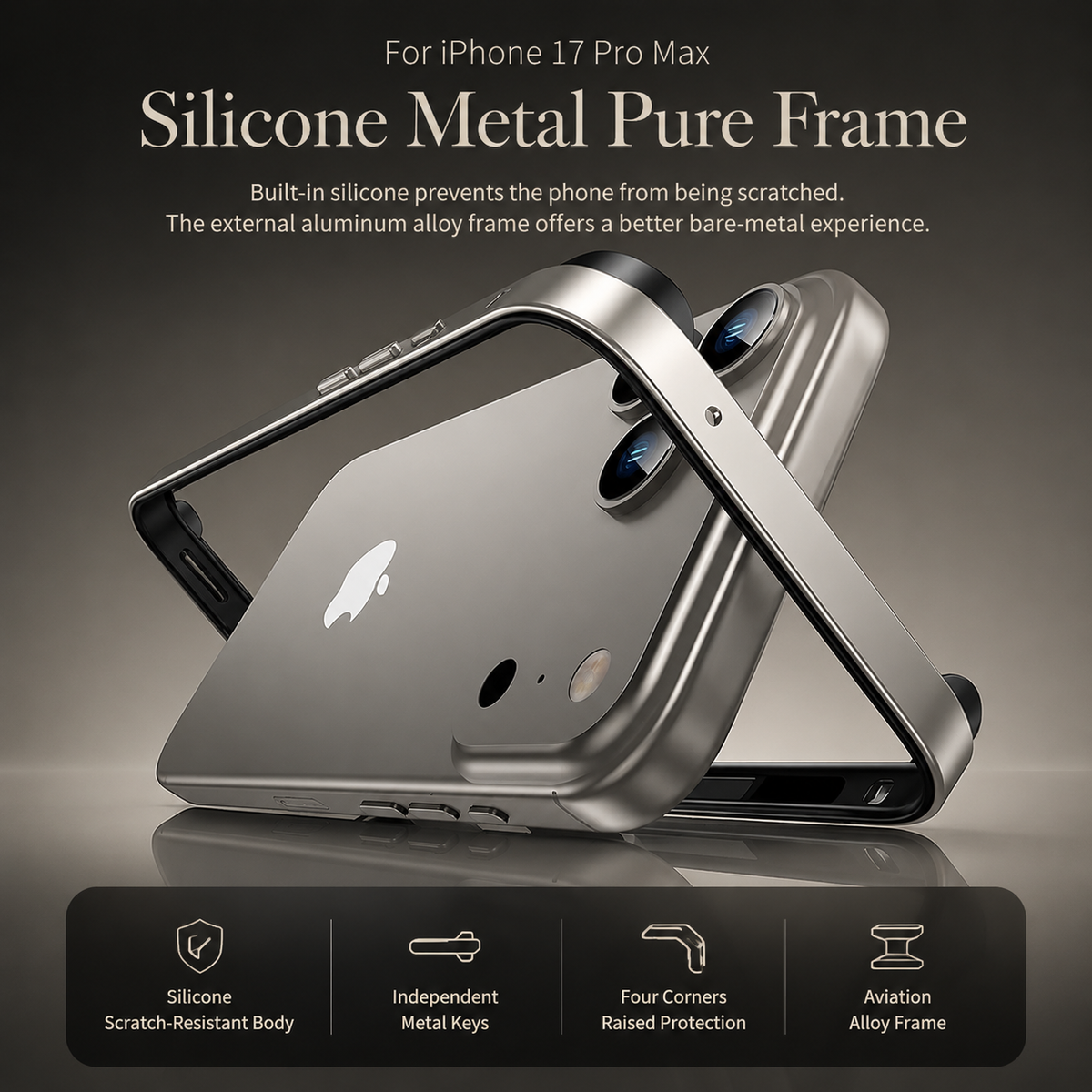 Premium iPhone Case Aluminum Metal Frame Bumper Cover Silicone Protection Shockproof Durable Rugged Edge Protection Case