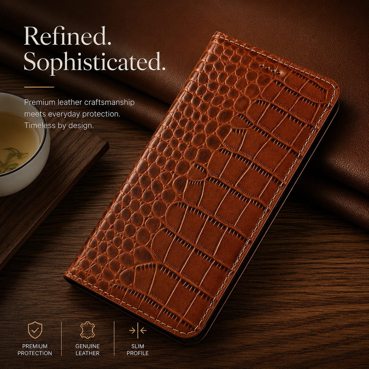 Premium iPhone Case Business Flip Wallet Genuine Leather Cover with Kickstand Magnetic Full Protection Anti Scratch Non Slip Design
