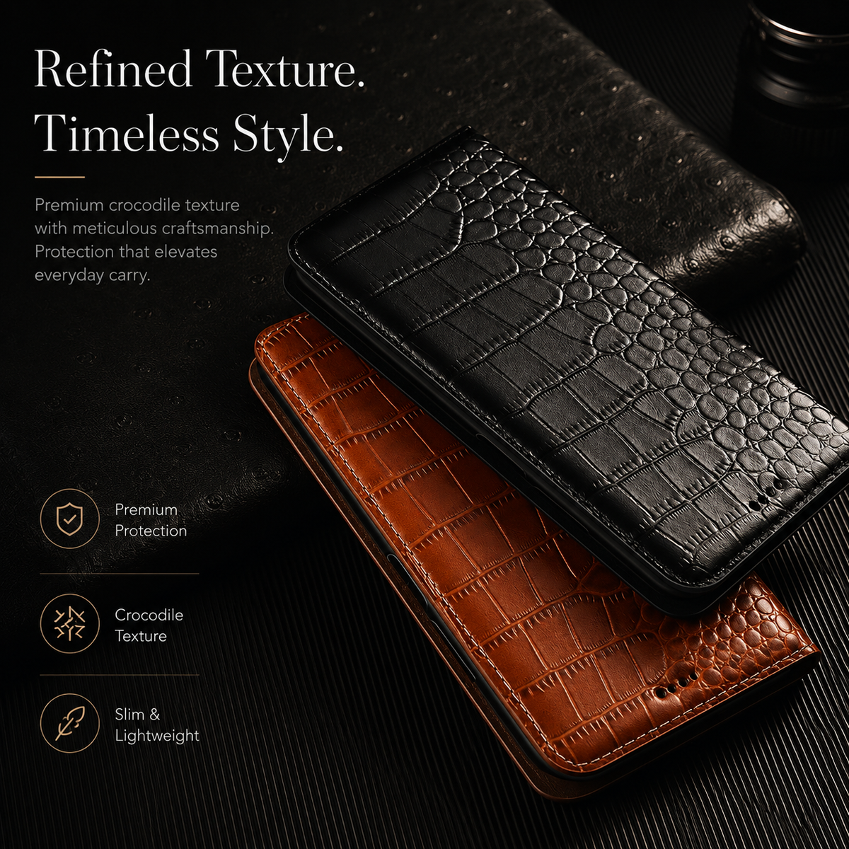 Premium iPhone Case Business Flip Wallet Genuine Leather Cover with Kickstand Magnetic Full Protection Anti Scratch Non Slip Design