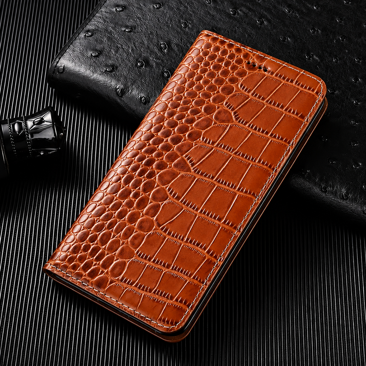 Premium iPhone Case Business Flip Wallet Genuine Leather Cover with Kickstand Magnetic Full Protection Anti Scratch Non Slip Design