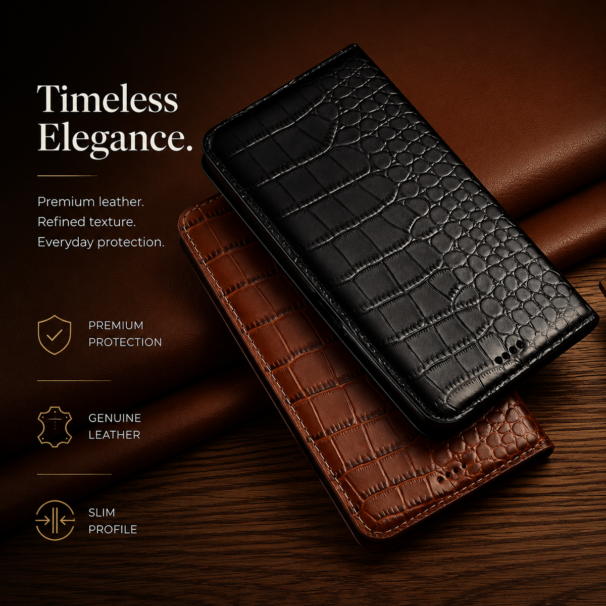 Premium iPhone Case Business Flip Wallet Genuine Leather Cover with Kickstand Magnetic Full Protection Anti Scratch Non Slip Design