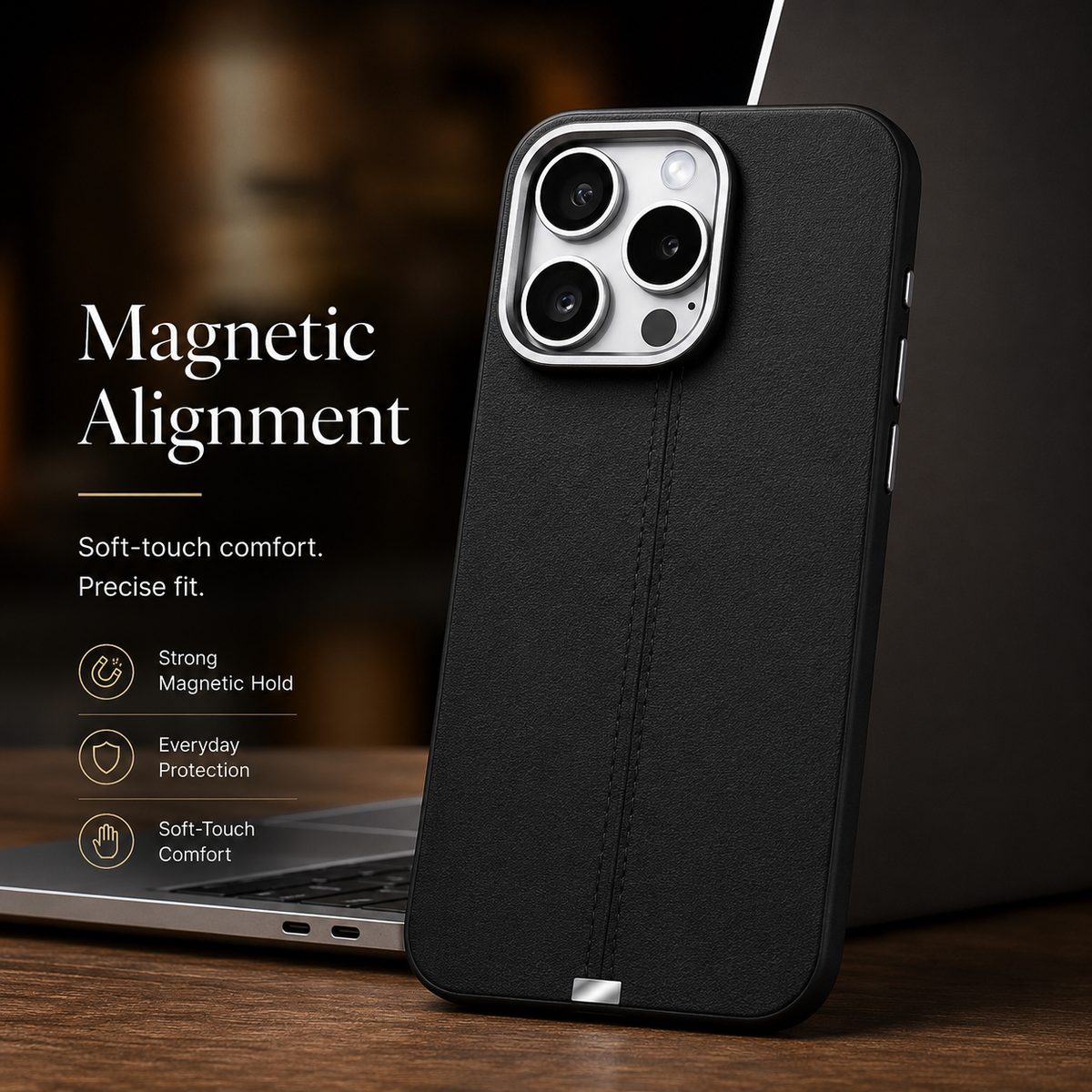Premium iPhone Case Business Leather MagSafe Magnetic Cover Anti Fall Metal Button Protective Case