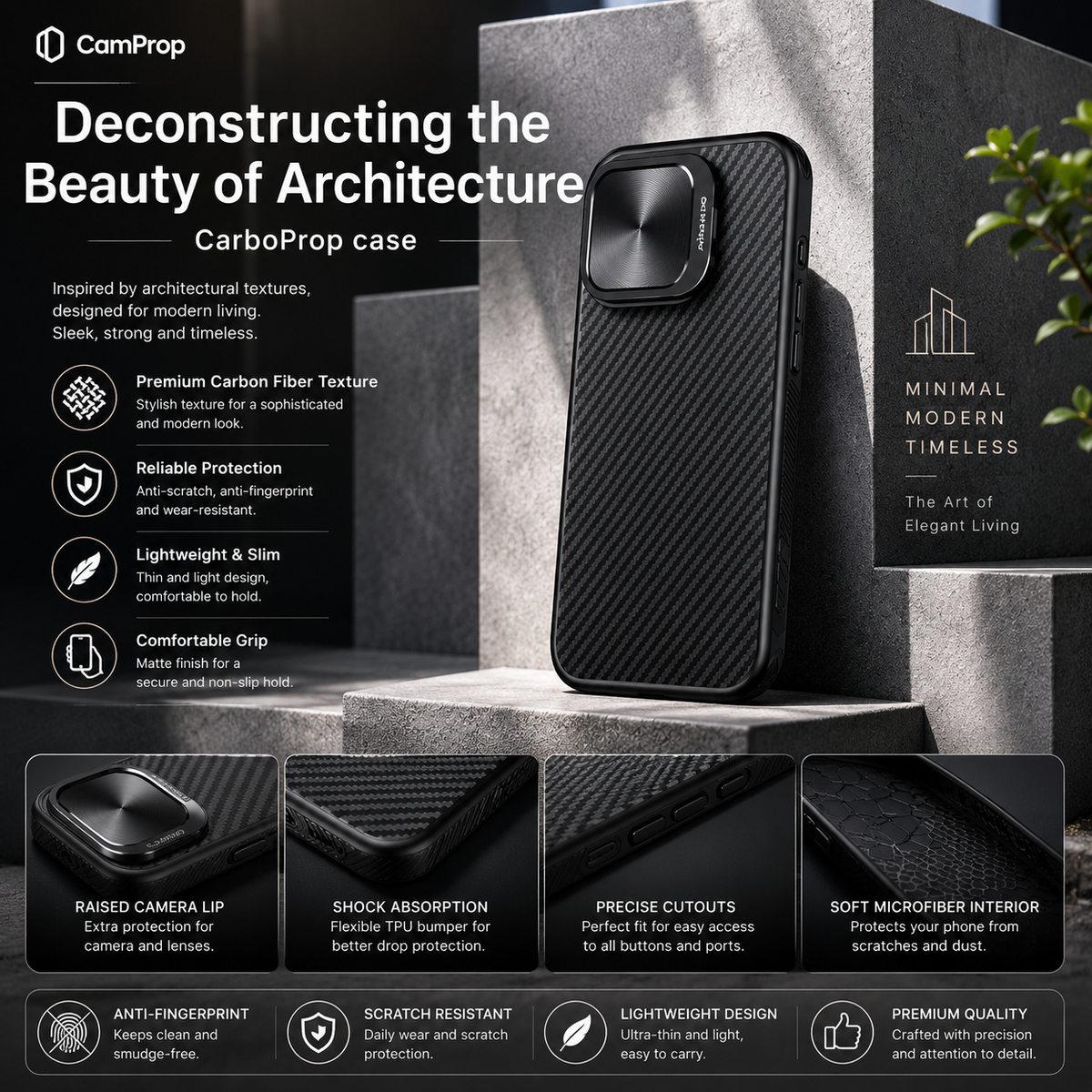 Premium iPhone Case CarboProp Magnetic TPU PC Cover with Lens Holder Shockproof Protective Shell MagSafe Compatible Design