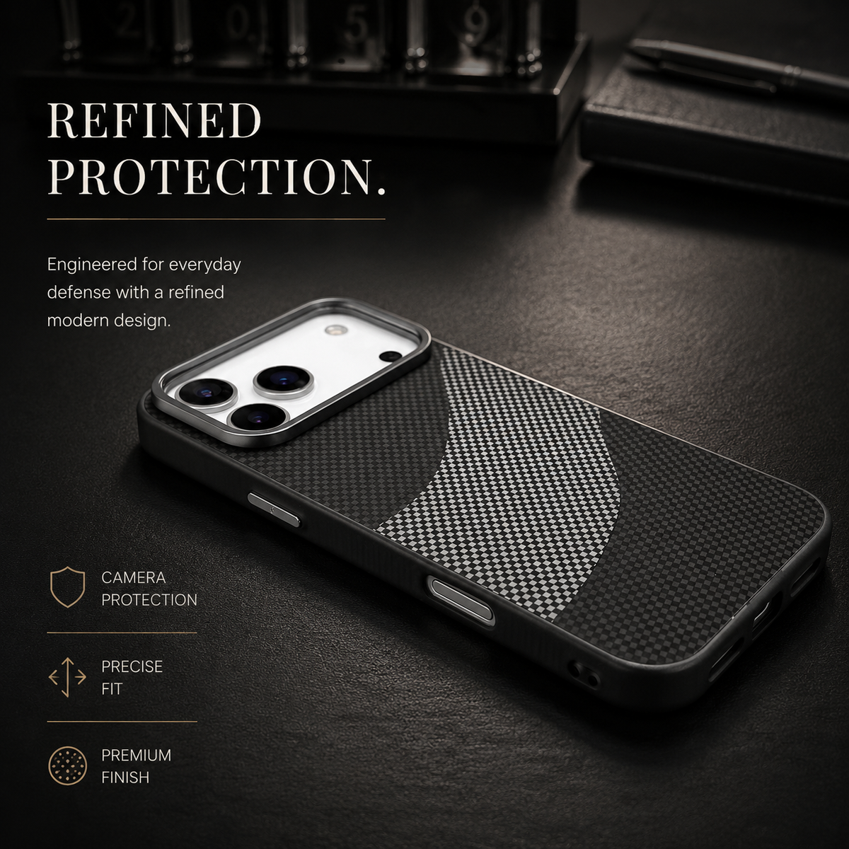 Premium iPhone Case Carbon Fiber Texture MagSafe Armor Cover Alloy Lens Protection Shockproof Non Slip Full Coverage Protective Case
