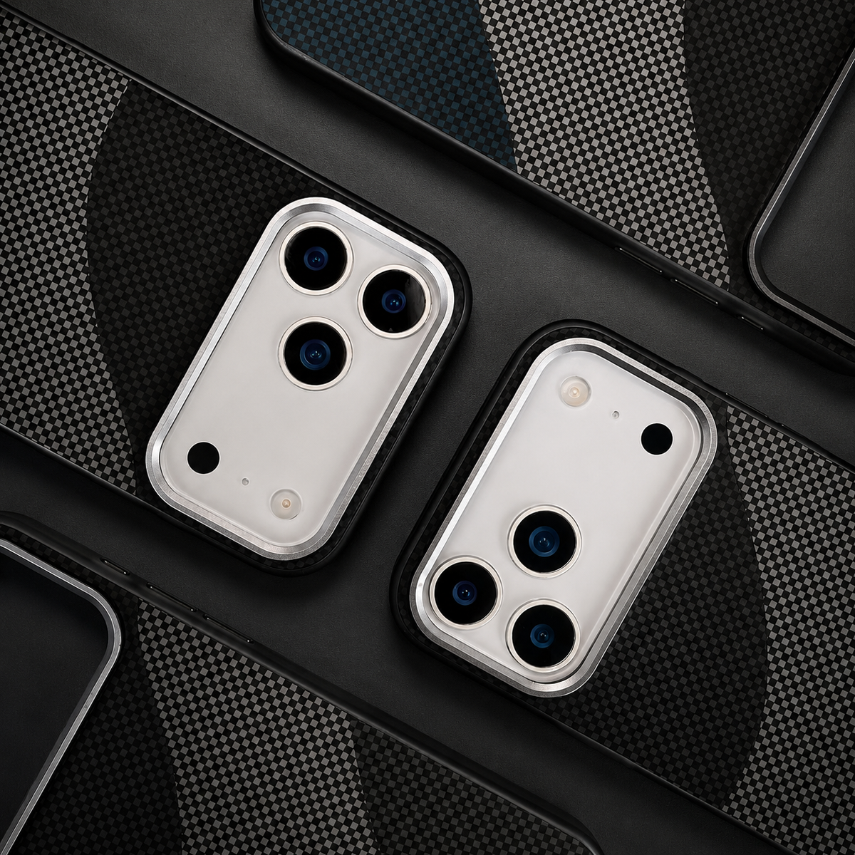 Premium iPhone Case Carbon Fiber Texture MagSafe Armor Cover Alloy Lens Protection Shockproof Non Slip Full Coverage Protective Case
