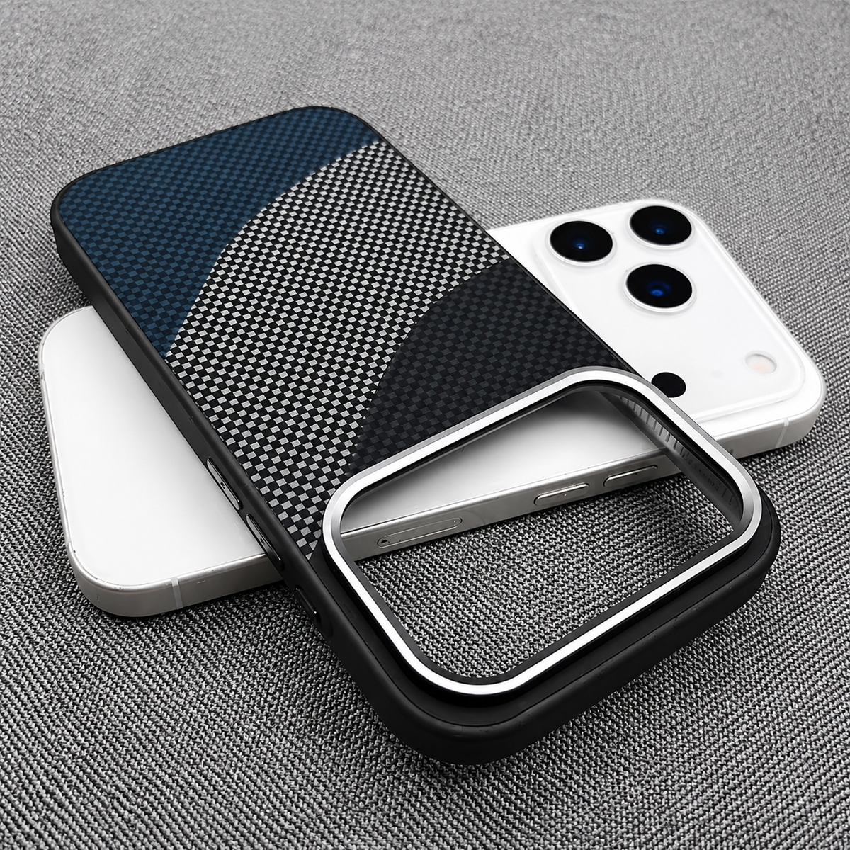 Premium iPhone Case Carbon Fiber Texture MagSafe Armor Cover Alloy Lens Protection Shockproof Non Slip Full Coverage Protective Case